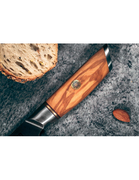 Brotmesser Fukito Olive Damast 14Cr 21cm