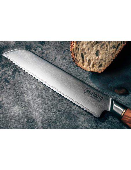 Brotmesser Fukito Olive Damast 14Cr 21cm