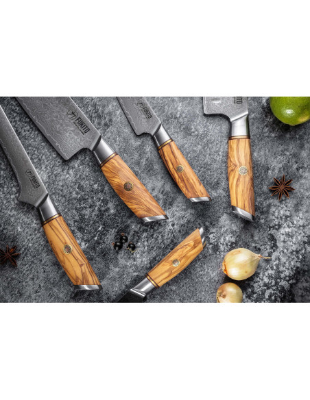 Brotmesser Fukito Olive Damast 14Cr 21cm