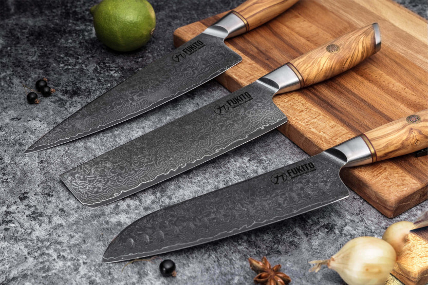 Brotmesser Fukito Olive Damast 14Cr 21cm