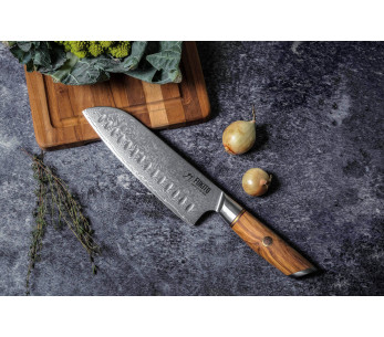 Fukito Olive Damascus 14Cr 18 cm santokukniv med granton-egg 2