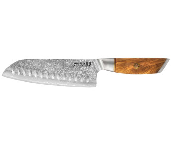Fukito Olive Damascus 14Cr 18cm santokukniv med granton-egg