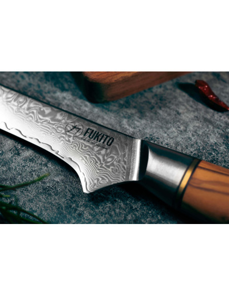 Fukito Olive Damascus 14Cr 15cm boning knife