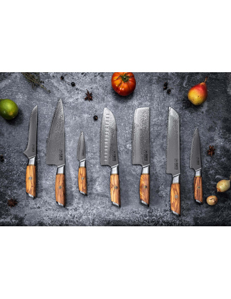 Fukito Olive Damast Ausbeinmesser 14Cr 15cm