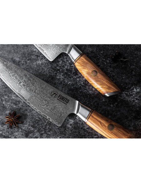 Cuchillo deshuesador Fukito Olive Damascus 14Cr 15cm