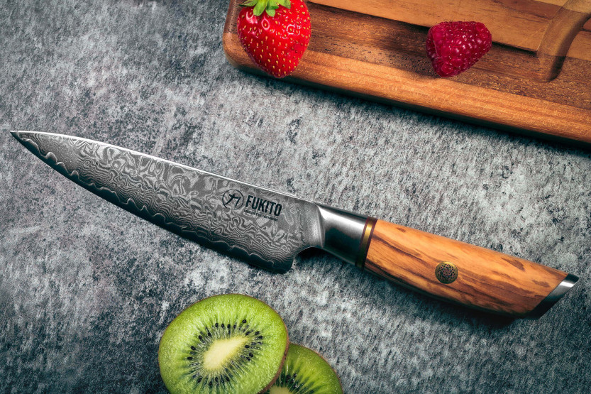 Fukito Olive Damascus 14Cr 13cm Universal knife