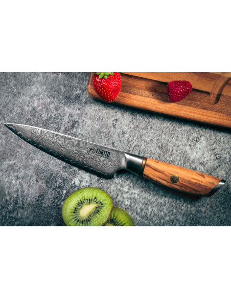 Faca universal Fukito Olive Damascus 14Cr 13cm