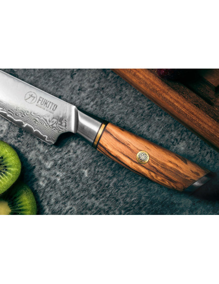 Fukito Olive Damascus 14Cr 13cm universalkniv