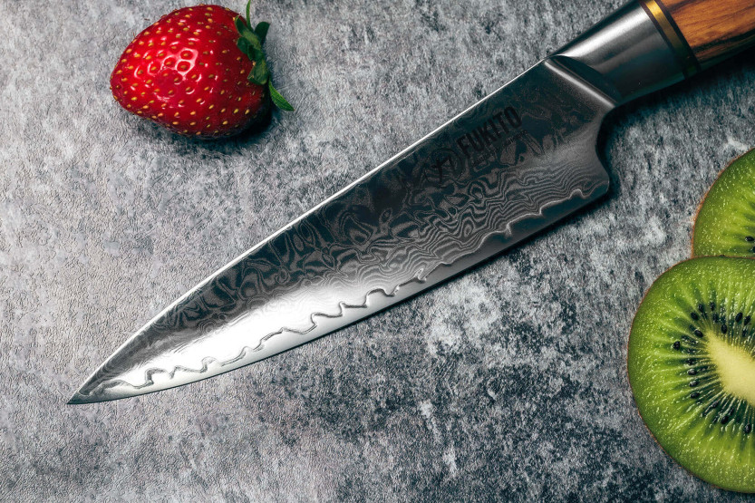 Fukito Olive Damaskus 14Cr 13cm universalkniv