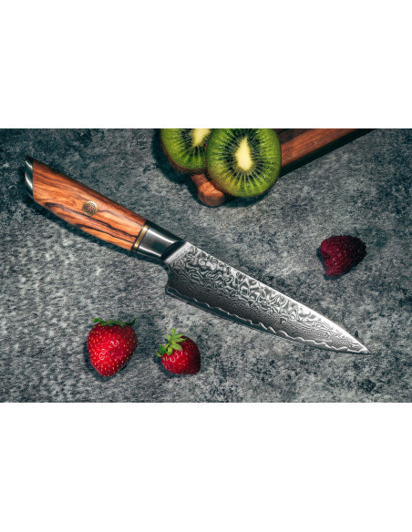 Fukito Olive Damascus 14Cr 13cm universalkniv