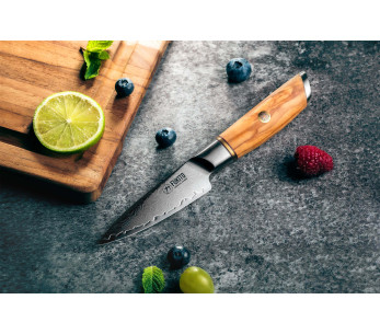 Cuchillo de pelar Fukito Olive Damascus 14Cr 9cm 2