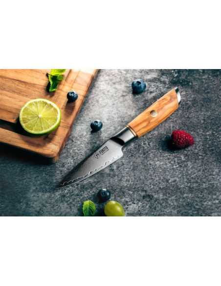 Fukito Olive Damaskus 14Cr 9cm skalkniv