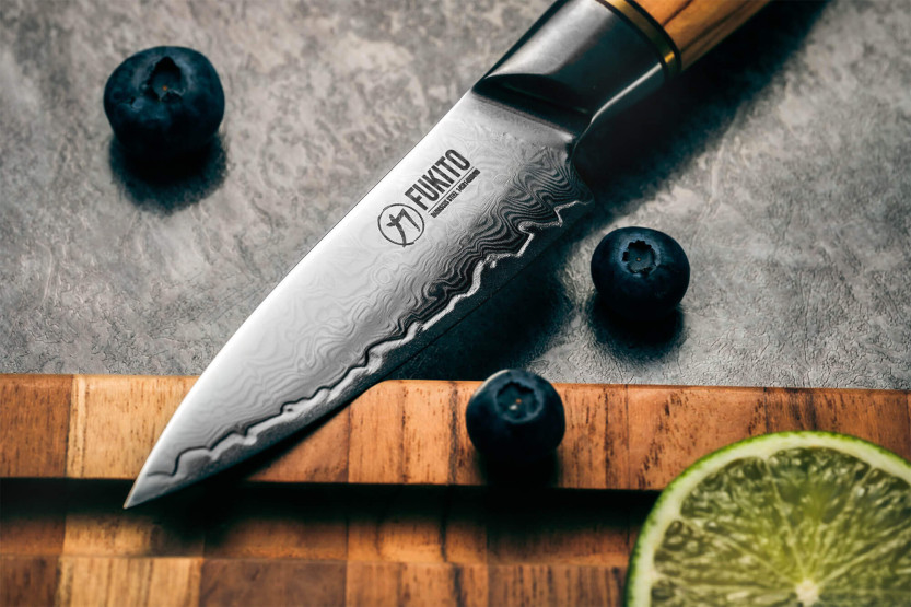 Fukito Olive Damaskus 14Cr 9cm skalkniv