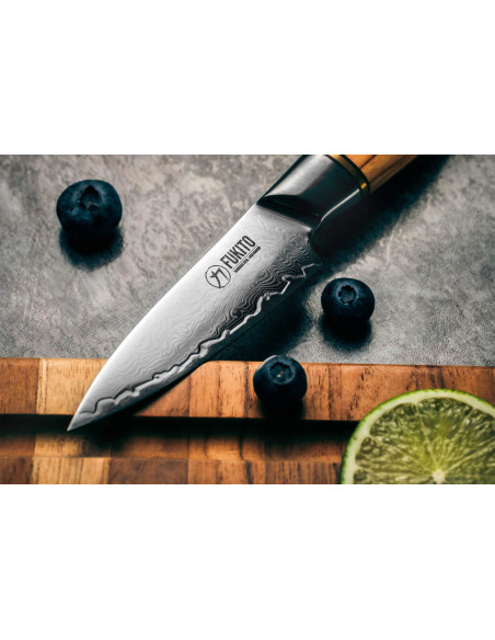 Fukito Olive Damascus 14Cr 9cm paring knife