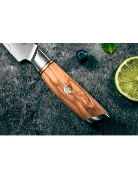 Cuchillo de pelar Fukito Olive Damascus 14Cr 9cm