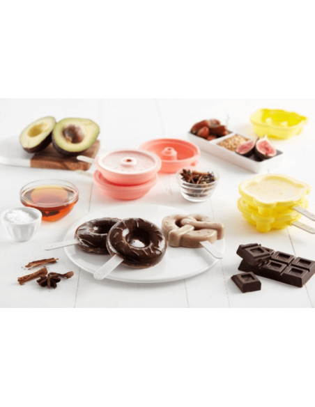 Set de 4 moldes de silicona para helado Lékué - Formas de donut y pretzel