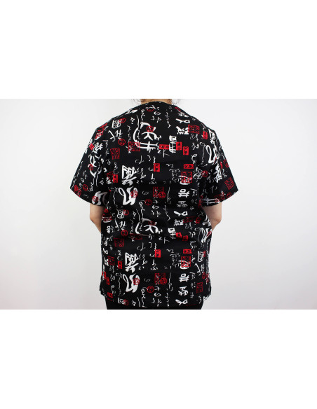Egochef Leonardo Japanese characters 100% cotton short-sleeved unisex kitchen jacket