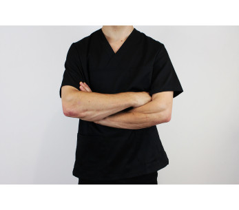 Egochef Leonardo zwart polyester en katoen unisex keukenjas met korte mouwen 2