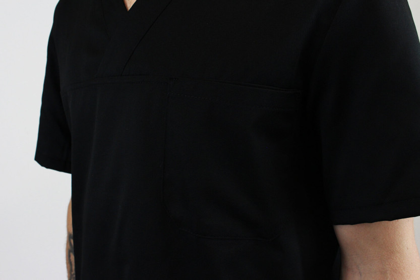 Egochef Leonardo casaco de cozinha unissexo de manga curta em poliéster e algodão preto