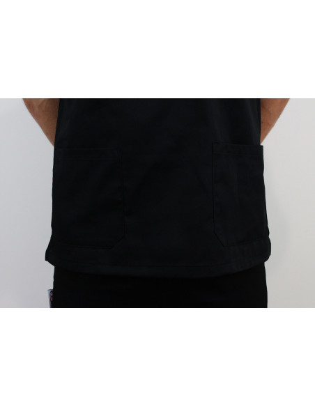 Chaqueta de cocina unisex de manga corta Egochef Leonardo negra de poliéster y algodón
