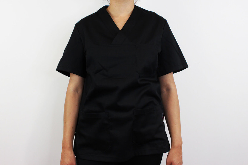Chaqueta de cocina unisex de manga corta Egochef Leonardo negra de poliéster y algodón