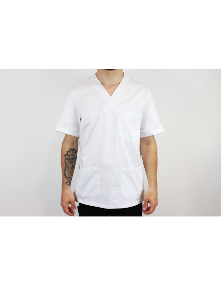 Egochef Leonardo valkoinen 100 % puuvillainen lyhythihainen unisex-keittiötakki.