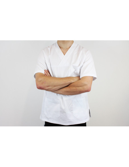 Chaqueta de cocina unisex de manga corta Egochef Leonardo blanca 100% algodón