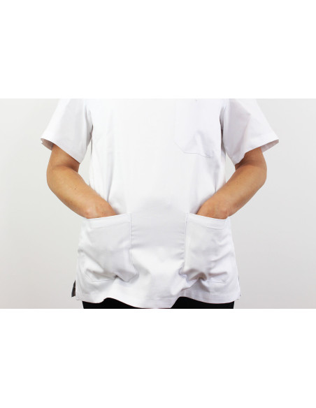Chaqueta de cocina unisex de manga corta Egochef Leonardo blanca 100% algodón