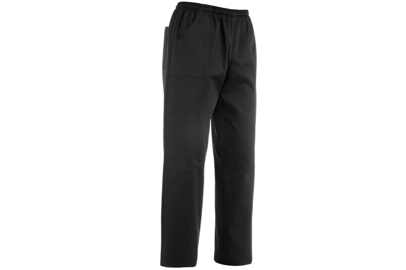 Egochef Coulisse black polyester and cotton unisex kitchen pants with pockets