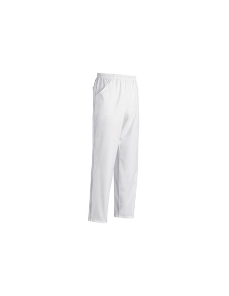 Egochef Coulisse valkoiset 100 % puuvillaiset unisex keittiöhousut taskuilla.