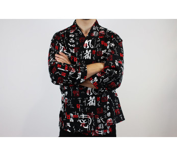 Unisex kjøkkenjakke Egochef Sushi japanske tegn kimono 100% bomull lange ermer 2