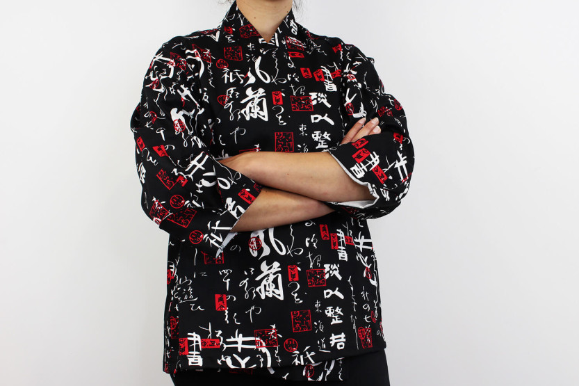 Unisex kjøkkenjakke Egochef Sushi japanske tegn kimono 100% bomull lange ermer