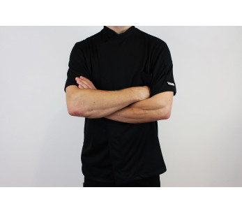 Chaqueta de cocina unisex de manga corta Egochef Pizzaiolo negra 100% Air Plus 2