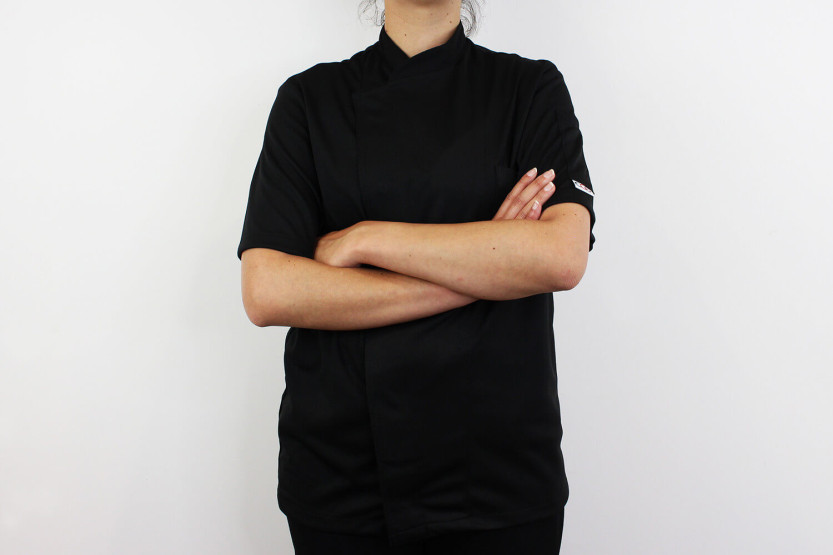Egochef Pizzaiolo preto 100% Air Plus casaco de cozinha unissexo de manga curta