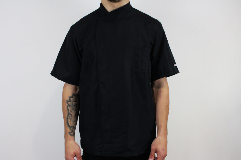 Egochef Ottavio Air Plus zwart 100% microfiber unisex keukenjas met korte mouwen