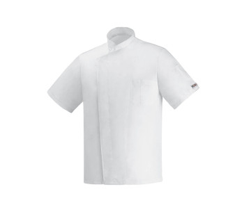 Egochef Ottavio Air Plus valkoinen 100 % mikrokuitua, lyhythihainen unisex-keittiötakki.