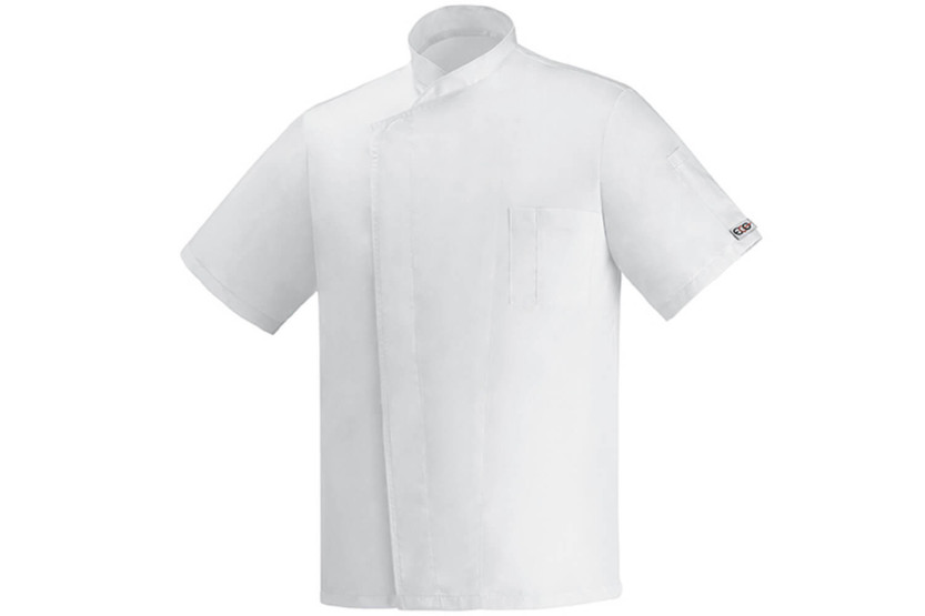 Chaqueta de cocina unisex de manga corta Egochef Ottavio Air Plus blanca 100% microfibra