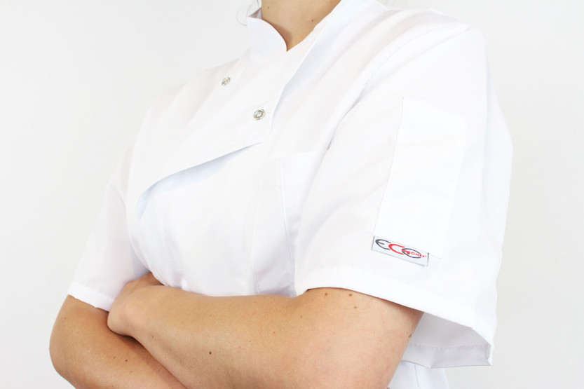 Egochef Ottavio Air Plus vit kortärmad unisex köksjacka i 100% mikrofiber