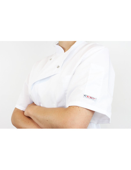 Chaqueta de cocina unisex de manga corta Egochef Ottavio Air Plus blanca 100% microfibra