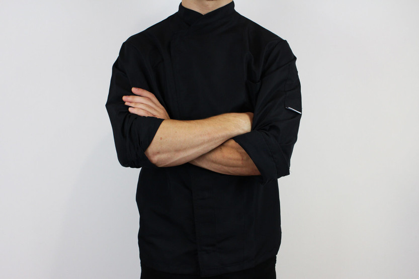 Egochef Ottavio Air Plus svart langermet unisex kjøkkenjakke i 100 % mikrofiber