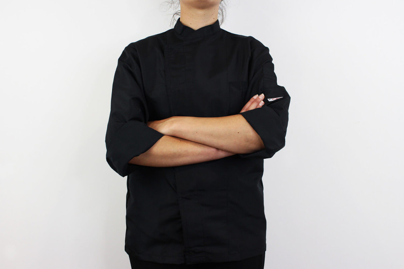 Egochef Ottavio Air Plus musta 100% mikrokuitua pitkähihainen unisex-keittiötakki
