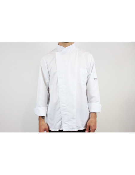 Chaqueta de cocina unisex de manga larga Egochef Ottavio Air Plus blanca 100% microfibra