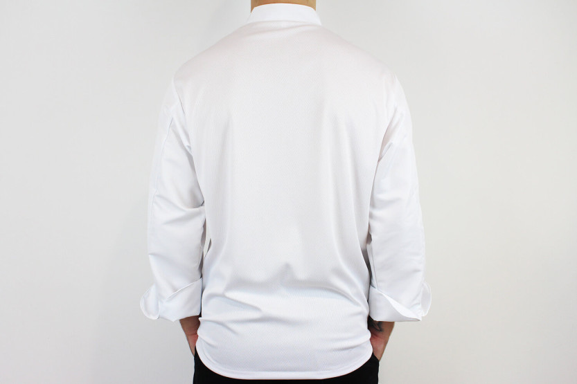 Chaqueta de cocina unisex de manga larga Egochef Ottavio Air Plus blanca 100% microfibra