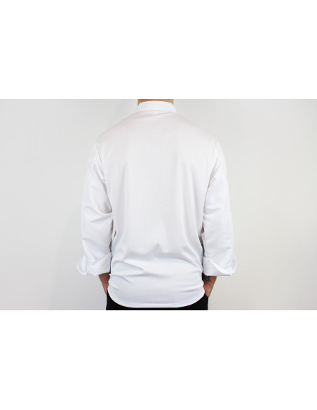 Egochef Ottavio Air Plus hvit langermet unisex kjøkkenjakke i 100 % mikrofiber
