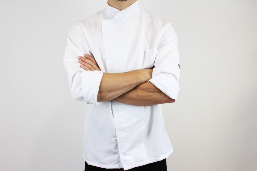 Egochef Ottavio Air Plus valkoinen 100% mikrokuitua pitkähihainen unisex-keittiötakki