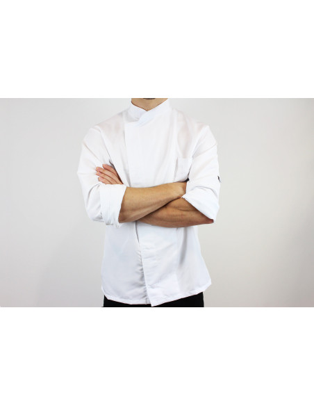Egochef Ottavio Air Plus hvit langermet unisex kjøkkenjakke i 100 % mikrofiber
