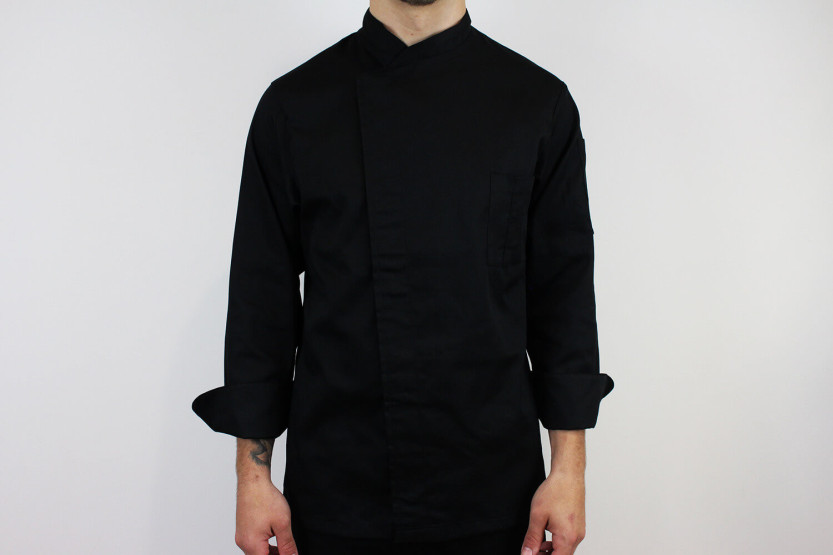 Egochef Cheap Air Plus svart langermet unisex kjøkkenjakke i polyester og bomull
