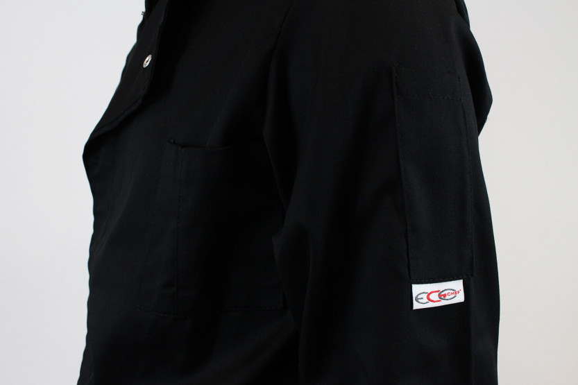 Egochef Cheap Air Plus svart långärmad unisex köksjacka i polyester och bomull