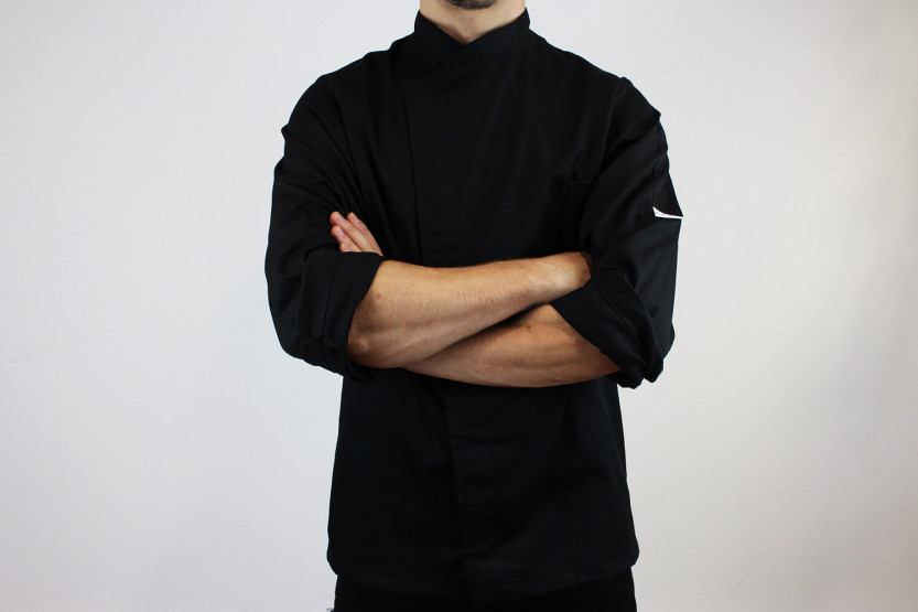 Egochef Cheap Air Plus casaco de cozinha unissexo de manga comprida em poliéster e algodão, preto