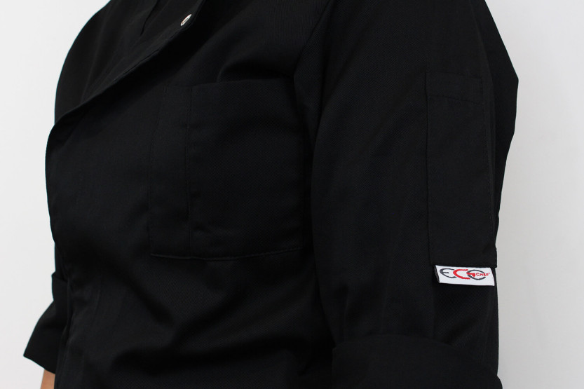 Egochef Cheap Air Plus svart langermet unisex kjøkkenjakke i polyester og bomull
